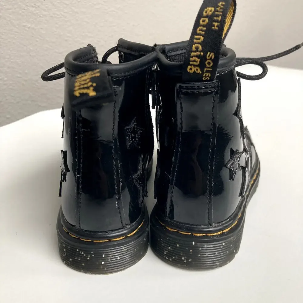 Dr. Martens Toddler 1460 Glitter Star Patent Lace Up Boots - Black - 9
